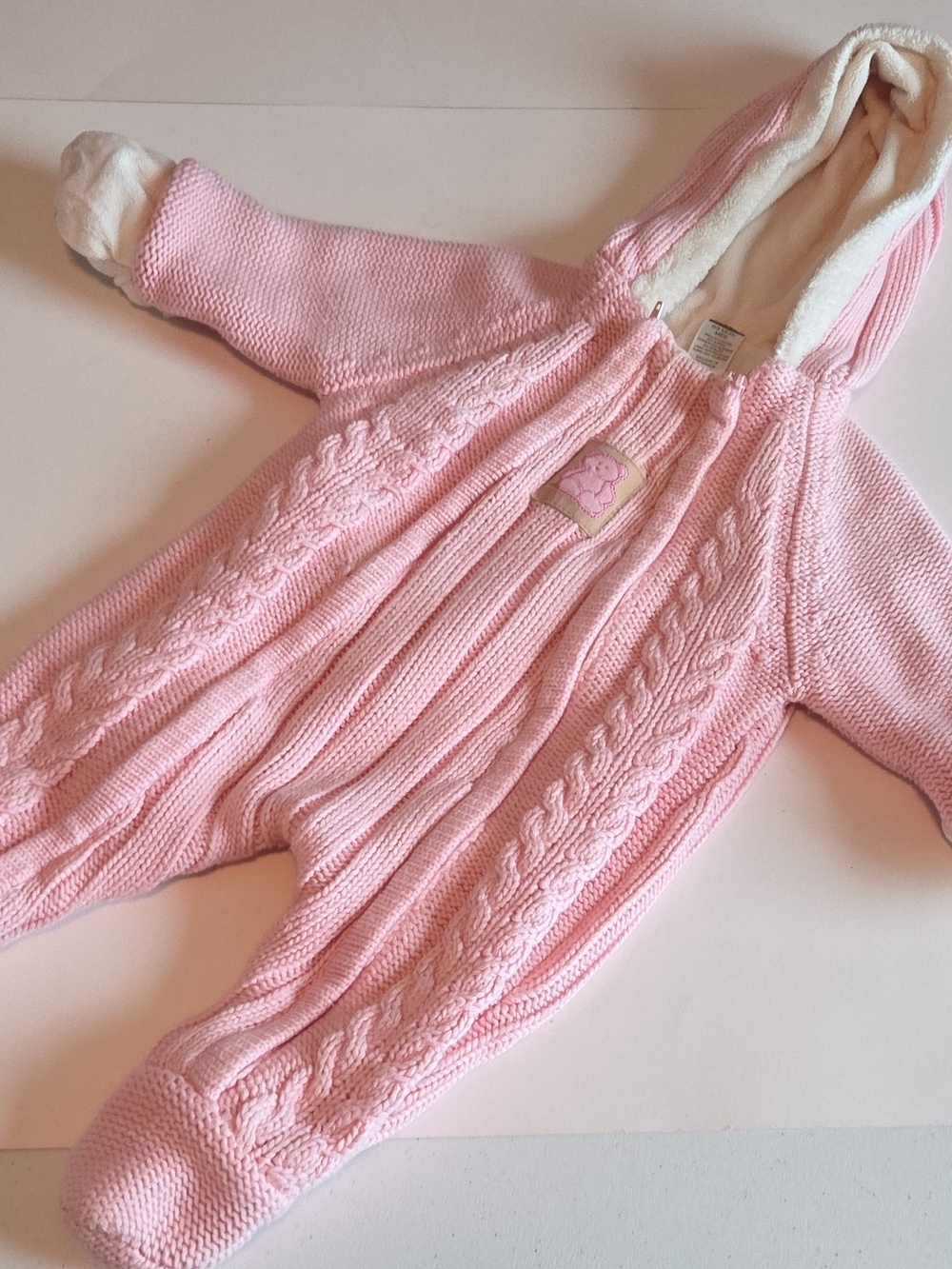 George Pink Cable-Knit Hooded Lined Zip Baby Footed One-Piece 0-3 Months